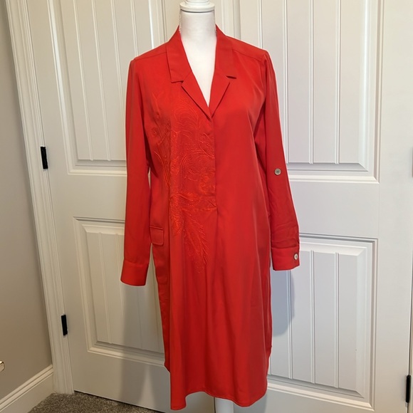 NEW SOFT SURROUNDINGS‎ EMBROIDERED SALMON POPOVER SHIFT DRESS LARGE Career Soft - Picture 2 of 16